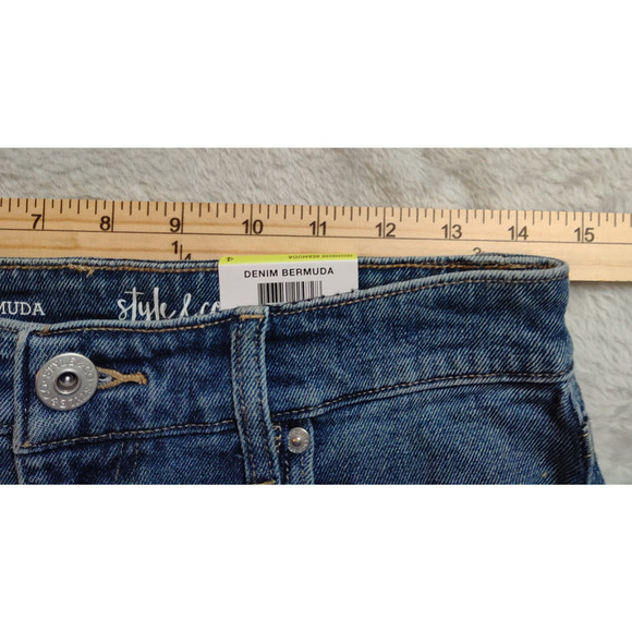 Style and Co Bermuda Shorts Womens Size 4 Blue Stretch Denim Distressed - Picture 4 of 16